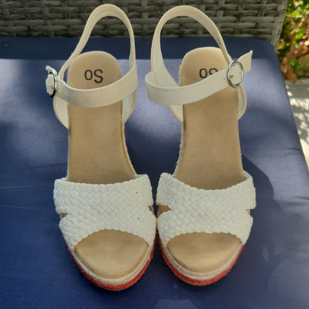 SO White and Red Woven Sandals